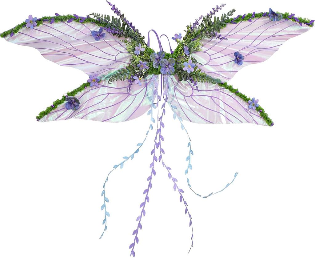 Purple Fairy Wings Adult - Butterfly Wings Forest Elf Wings with Purple Flowers, Leaves, and Vines Photo Shooting Role Playing