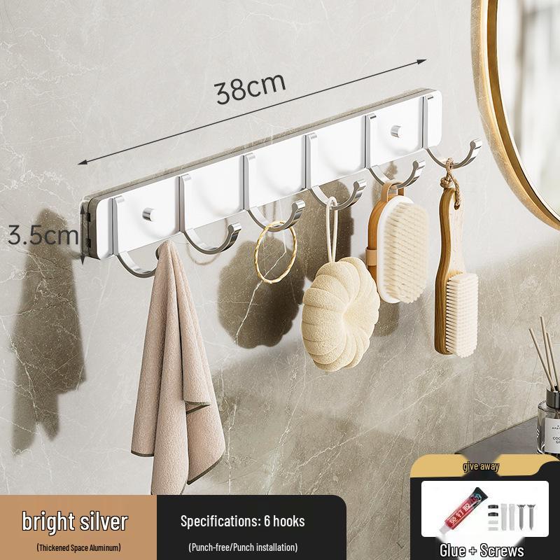 Punch-Free Space Aluminum Wall-Mounted Coat and Hat Hook Hanger for Bathroom