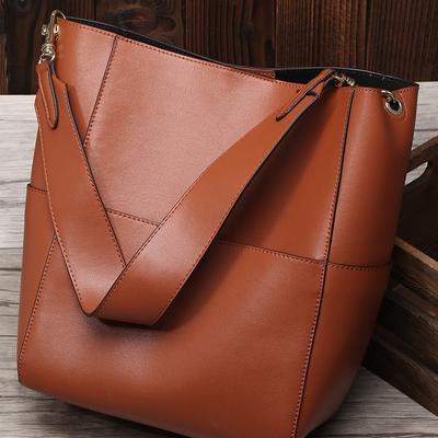 Echte Leder-Tote-Bag Neue Damen-Tasche Echtes Leder Europäischer und Amerikanischer Stil Rindsleder Eimer-Tasche