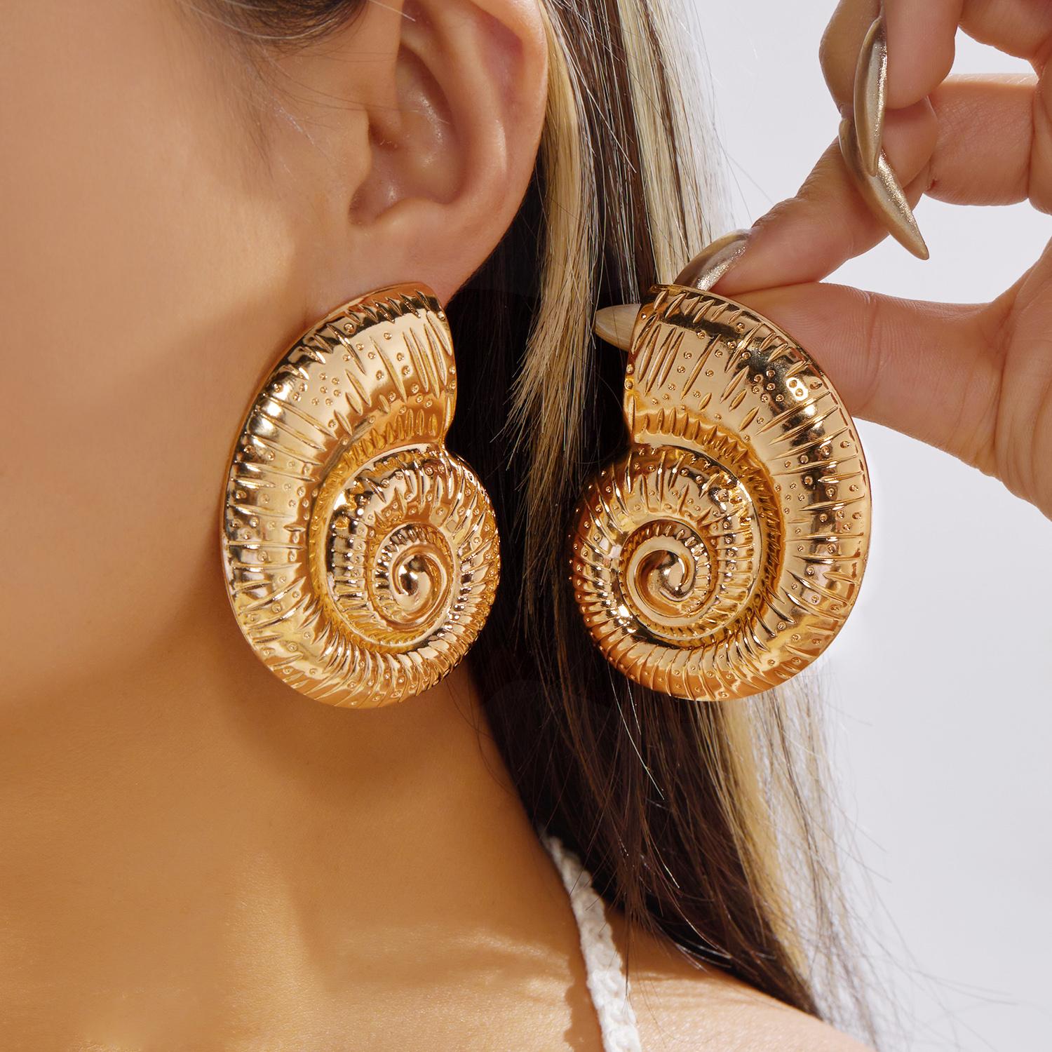 

Exaggerated Large Metal Starfish Conch Drop Earrings for Women Ocean Style Long Tassel Piercing Earring Girl Beach Party Zircon