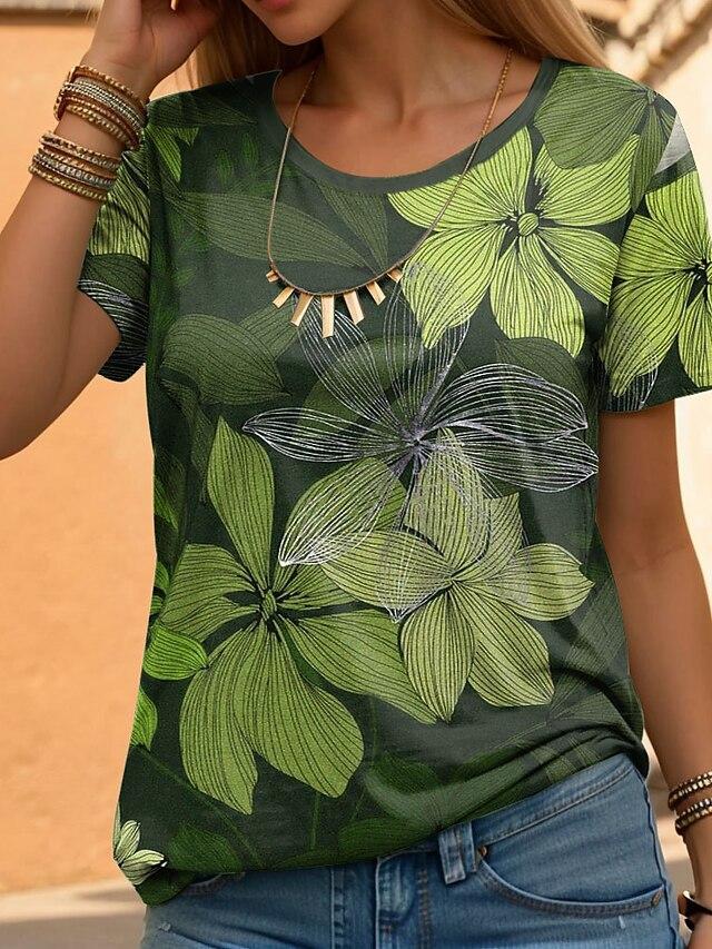 Sommer Rundhals 3D Blumenmuster Bedrucktes Top Modische Lässige Kurzarm Damen T-Shirts