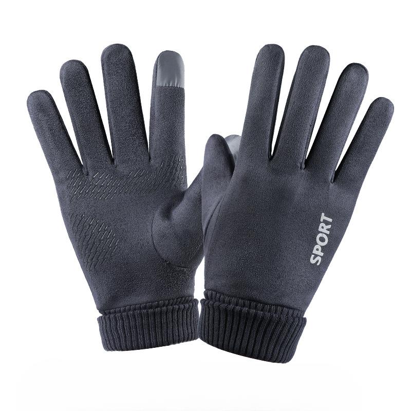 Suede Sports Gloves for Women In Autumn and Winter Outdoor Electric Bike Korean Version of Cute Warm Plus Velvet Touch Screen Gloves