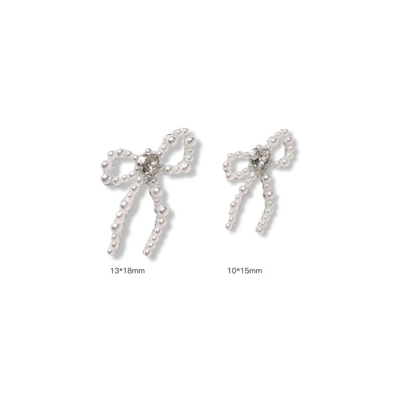 2 Pcs Pearlescent Bow Pearl Nail Art Accessories Ribbon Bow Ties Resin Trendy Nail Charms Decorations Diy Cute Nail Parts