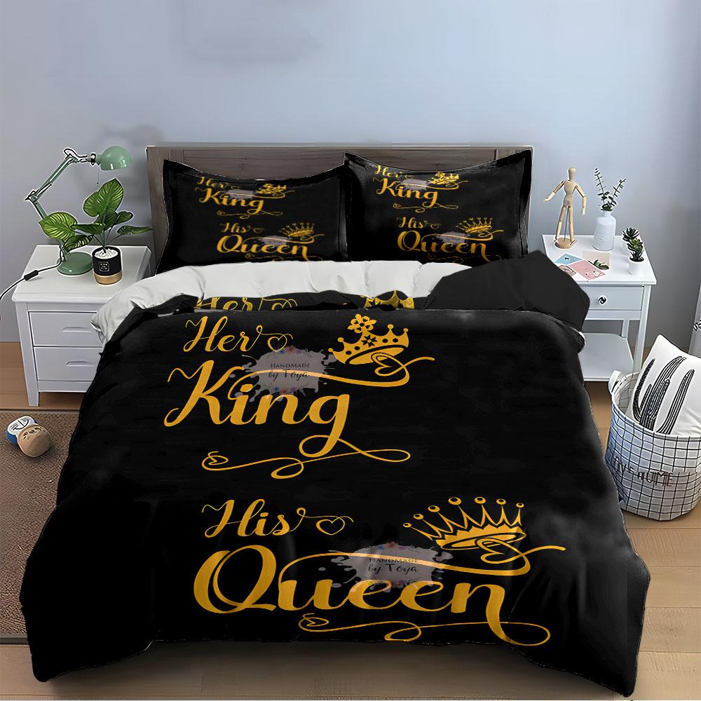 Her King & His Queen Design Bedding Duvet Cover Set (1*Duvet Cover 2*Pillowcases, without duvet insert)
