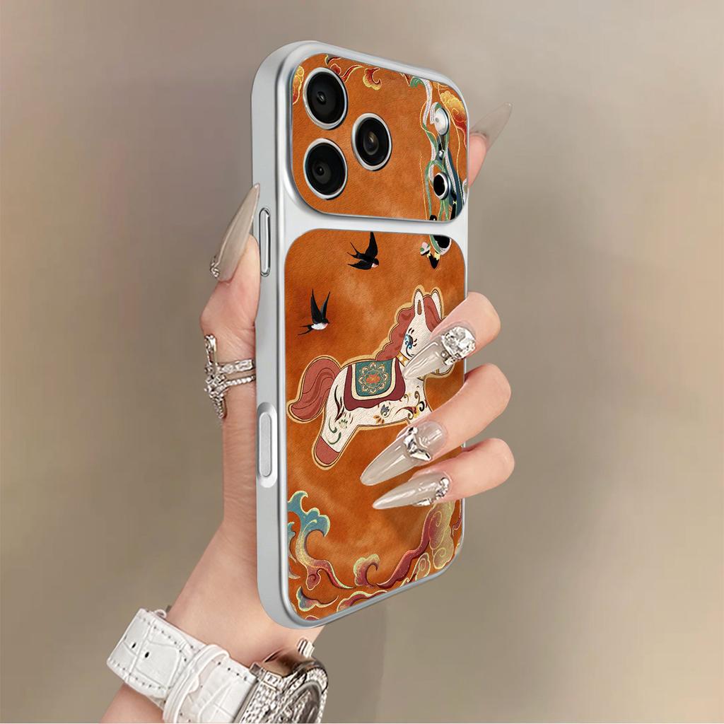 Cloud Orange Horse Is Suitable for iPhone17promax Mobile Phone Case Apple 16pro New 15pro Niche 16 Leather.