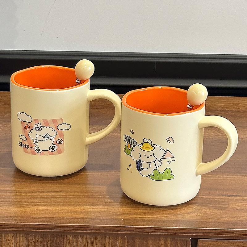 Cartoon Mug Puppy Ceramic Cup Cream Style with Spoon Household Couple Breakfast Cup Coffee Cup Birthday Gift