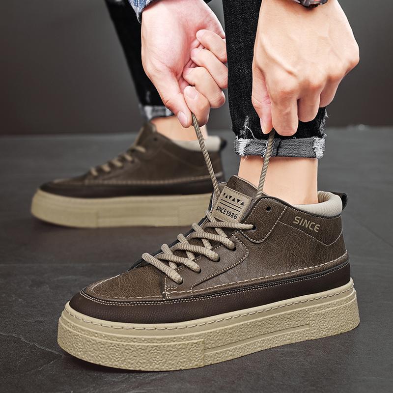 

Shoes ins British shoes high-top platform student shoes heightening casual board shoes casual leather shoes 44 коричневий