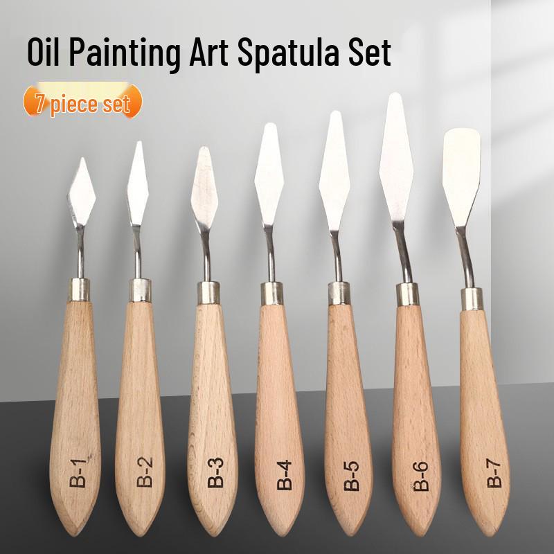 Stainless Steel Pigment Palette Knife Set for Oil Painting - Flat & Pointed Heads, Wooden Handles