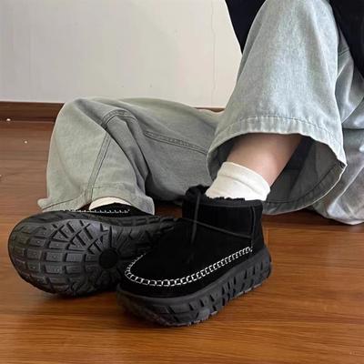 Thick-soled Snow Boots Women's Winter 2024 New Fur Integrated Short Boots Piled, Thickened, Warm and Heightened Cotton Shoes