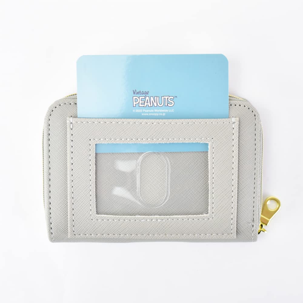 Coin Purse Pass Case Coin Case Commuter Pass Synthetic Leather Embossed PU Leather Compact Divider Round Zipper with Pass Gray Snoopy0213 [Snoopy]
