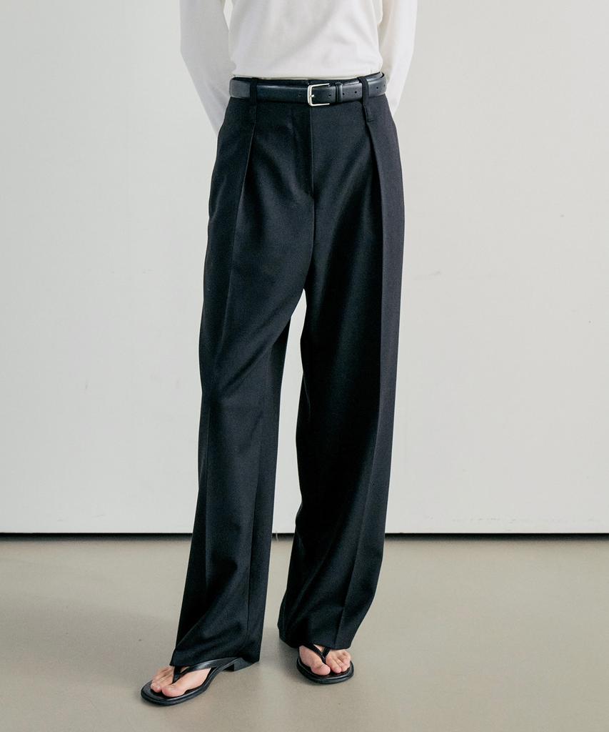 NOTIA Wool Straight One Tuck Pants - Black