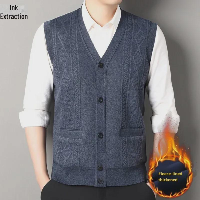 Vesta Pulover Tricotată Groasă cu Plus de Catifea pentru Bărbați pentru Iarnă