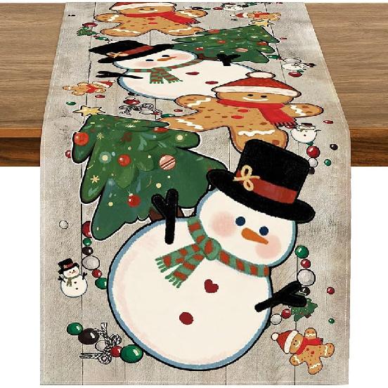 72 X 13 Inch Christmas Table Runner – Red and Black Plaid Christmas Tree and Ornament Holiday Table Decoration with Snowflakes for Dining Room,