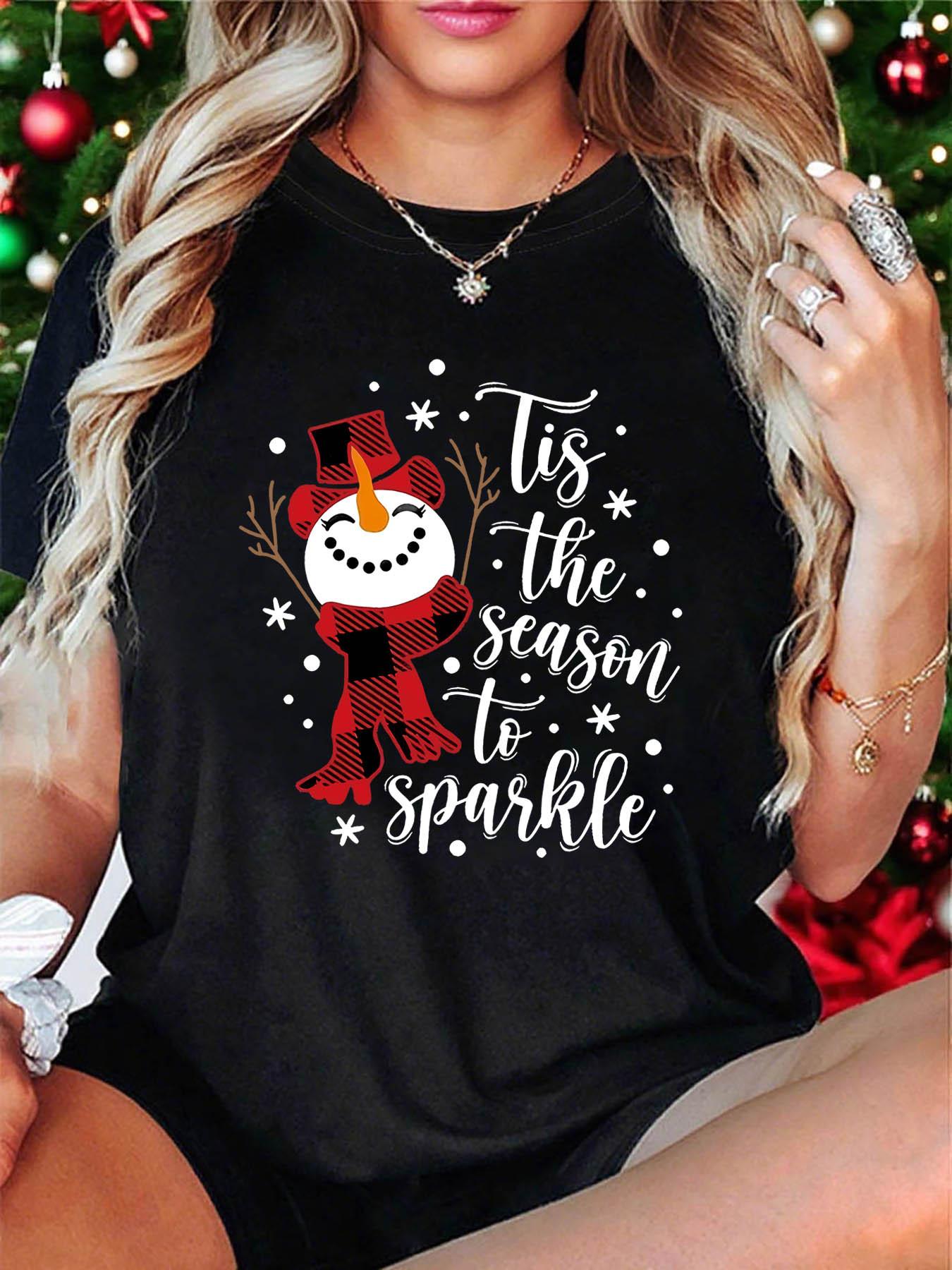 

Womens Christmas TShirt Snowflakes SnowUnisex Pattern Print Crew Neck Casual Fashion Short Sleeve Top Summer Clothing S