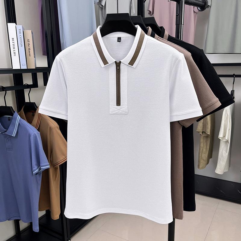 

Простая и атмосферная ретро-рубашка с застежкой-молнией на половину длины, мужская рубашка поло с короткими рукавами, свободная 4XL