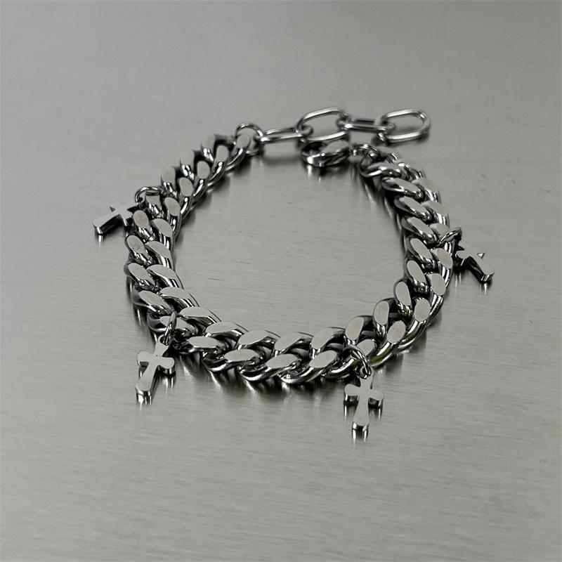 Titanium steel cross Cuban bracelet ins men's tide brand retro cold style hip hop couple jewelry niche accessories tide