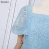 ZANZEA Women Elegant Square Collar Short Sleeve Lace Patchwork Dress
