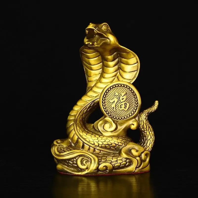 Feng Shui Copper Brass Snake Ornaments, Golden Pythons Living Room Decor Handicrafts Ornaments