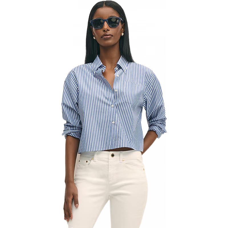 Brooks Brothers Women s Striped Cotton Short-Sleeve Shirt L