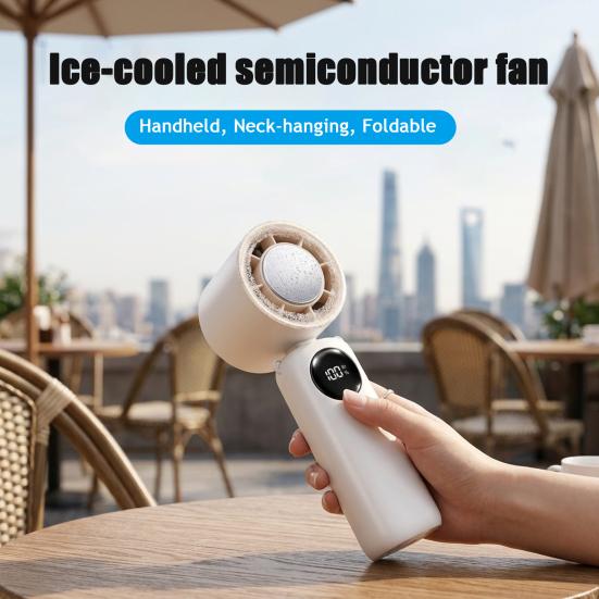 Yousheng Handheld Fan, with Intelligent Digital Power Display, Brushless Motor Quiet Strong Wind Foldable Fan, Ice Cooling Design Type-C Rechargeable