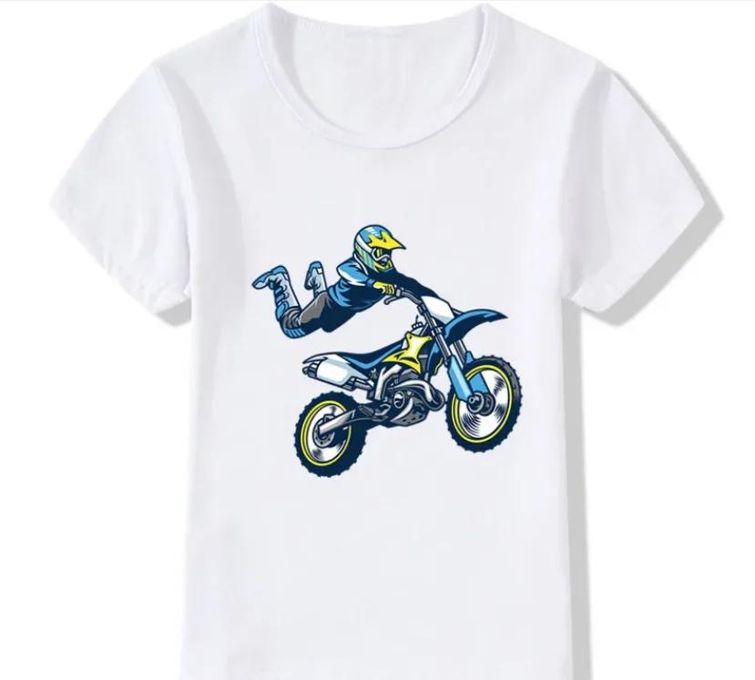 Kids Motocross Rider TShirt Funny Summer Fashion Streetwear Toddler Baby Girls Clothing Childrens Tops Polyester Fabric
