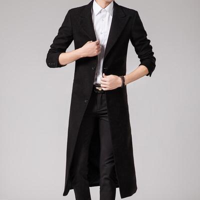 Men's Korean Version Slim-fitting Long Woolen Trench Coat Fashionable Solid Color Suit Collar Casual Jacket