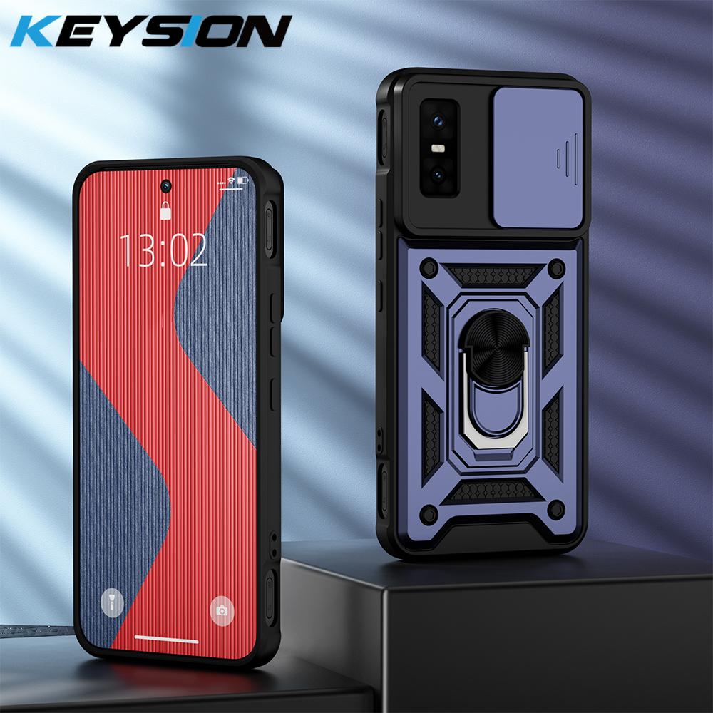 KEYSION Shockproof Armor Case for Infinix GT 30 Pro Slide Camera Lens Protection Ring Stand Phone Cover for Infinix GT 30 Pro 5G