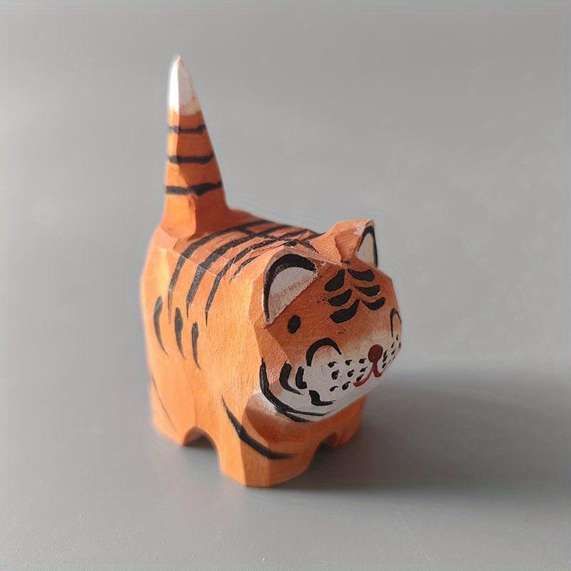 Pure Solid Wood Tiger Carving, Handmade Adorable Forest Scene Ornament Decoration