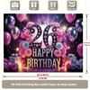 2D Sparkly Pink Black 26th Birthday Backdrop Floral Balloon Photography Background