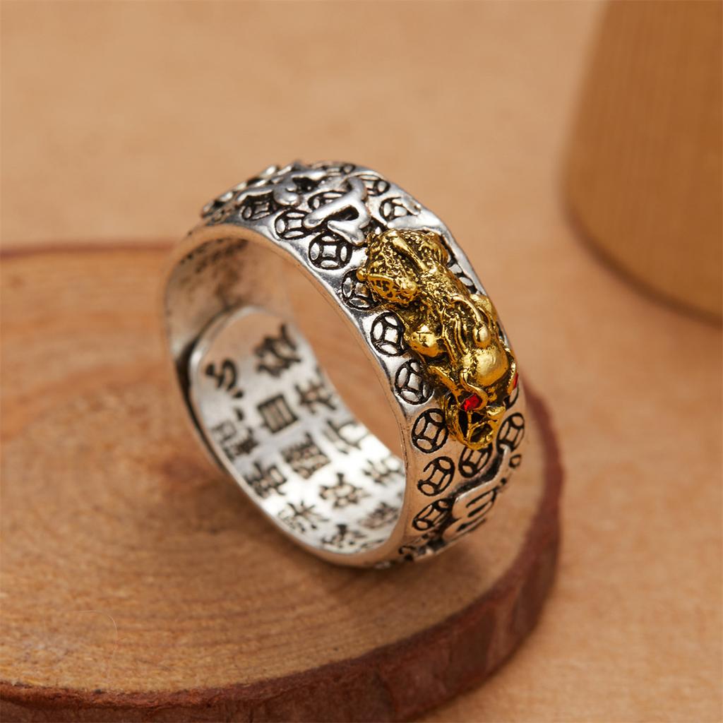 Anillos Chinos Pixiu de Feng Shui Para Mujeres Hombres Cobre Chapado en Plata Monedas Pi Xiu Anillo de Dedo Abierto Amuleto Riqueza Joyería de la Suerte