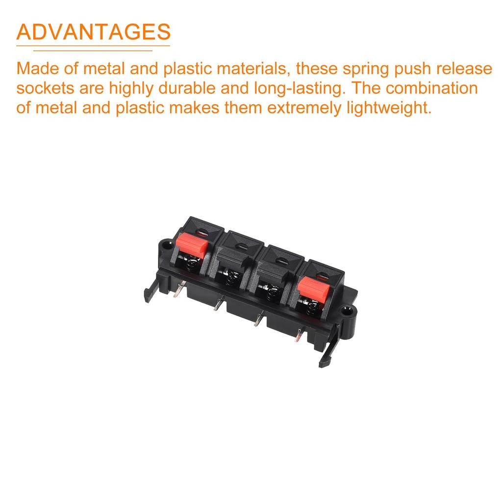 Rebower Spring Push Release Socket Speaker Terminal Connector for Speakers and Audio Players 58mm 2pcs 4-Position / Red/Black /