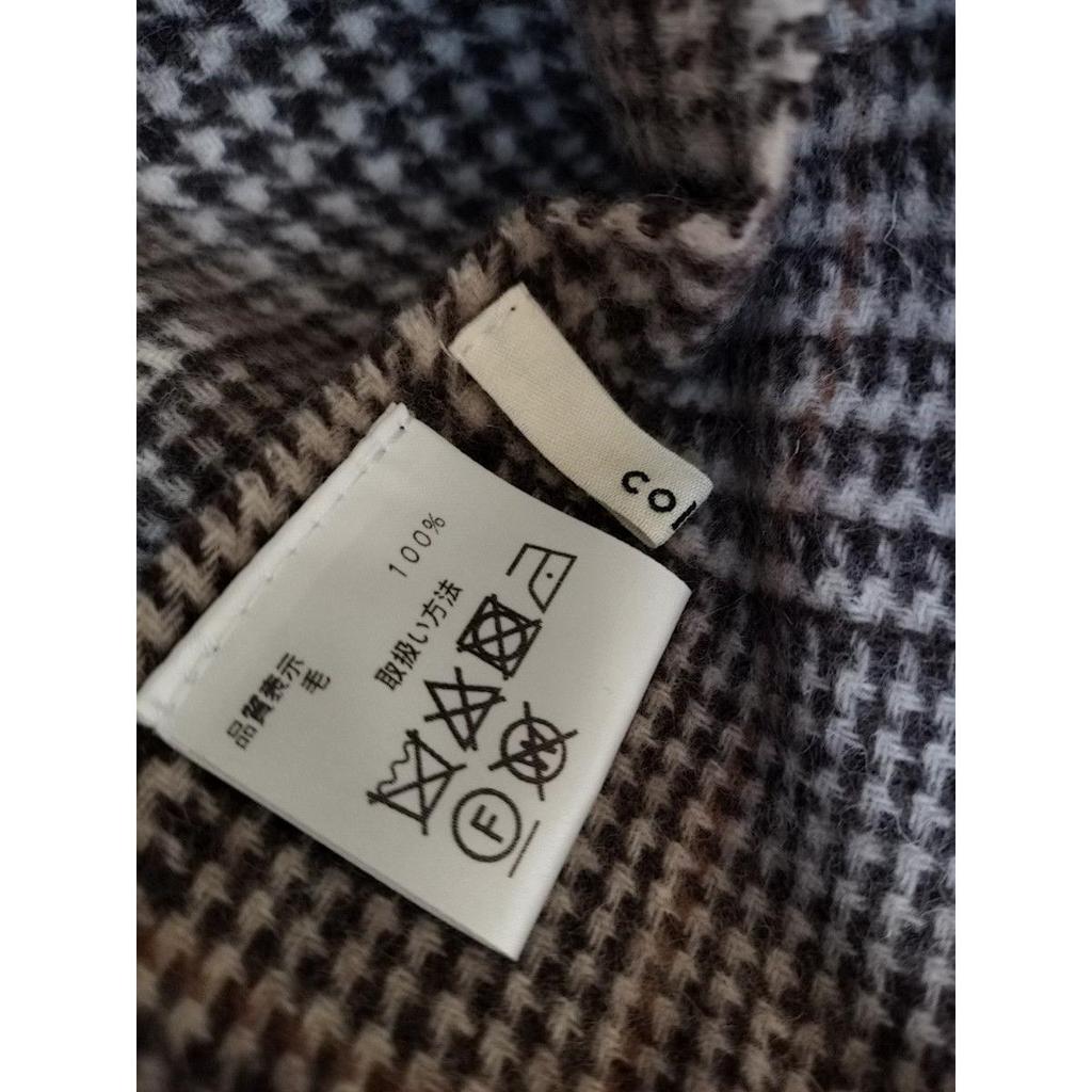 Used Plaid Scarf, Large Stole, Stole, Brown, Camel, Wool