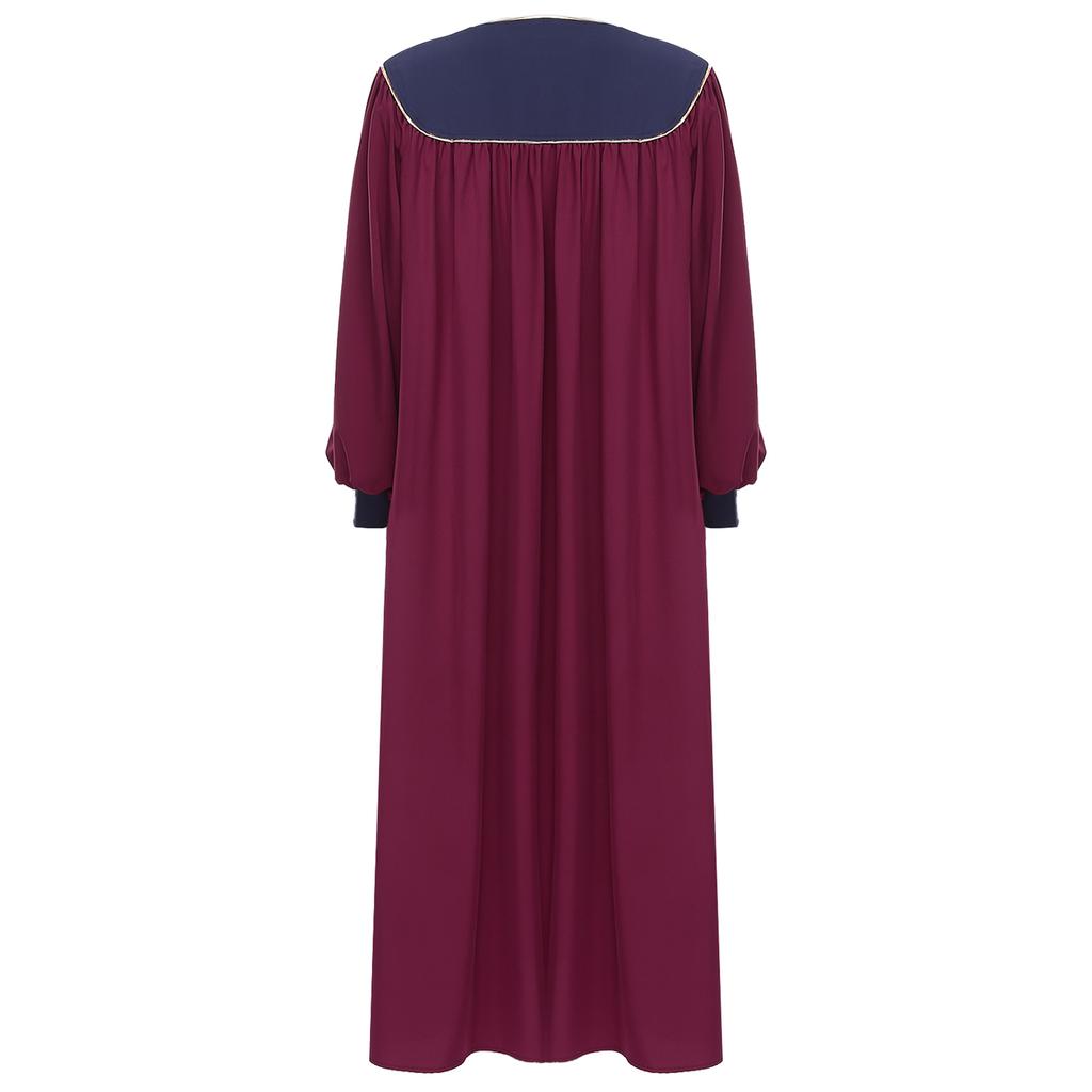 XS-XXL Women’s Stage Performance Robe: V-Neck Puff Sleeves Color Block Gown with Front Split Zipper for Choir