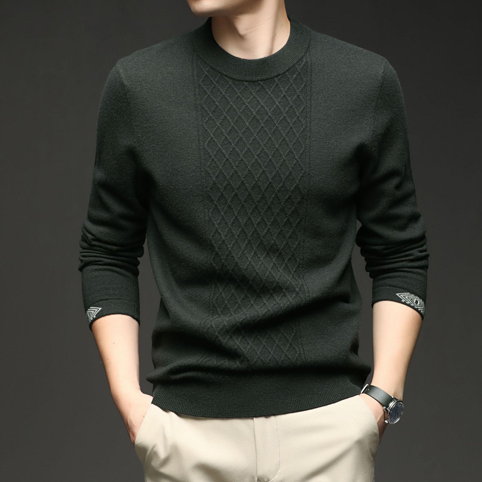 Men s High-Quality 100% Pure Wool Cable Knit Sweater - Thickened Round Neck Versatile Winter Layer L