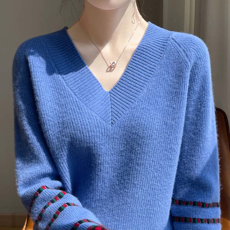 Sweater for Women Autumn Winter Thickened Warm Knitted Stretchy Long Sleeve V-neck Tops