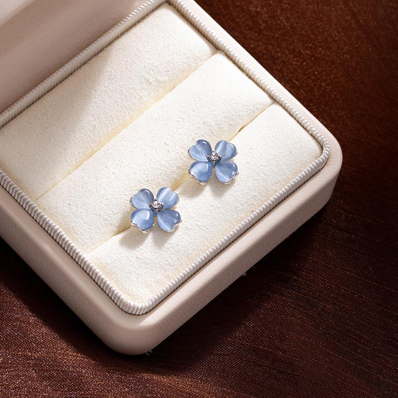 Mori Маленькие Свежие Синие Цветочные Пусеты Женские Легкая Роскошь Нишевые Высококлассные Опаловые Серьги-Цветы Серьги