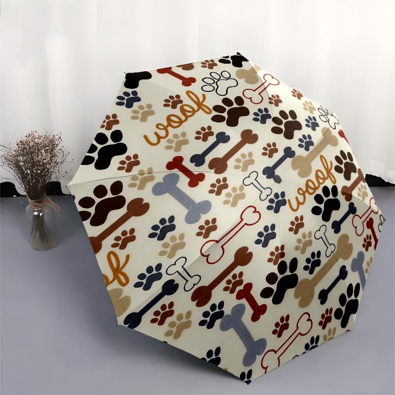 1pc Dog-themed fabric with bones and paw prints. Umbrella with Plastic Handle,Suitable for All Seasons UmbrellaPT593