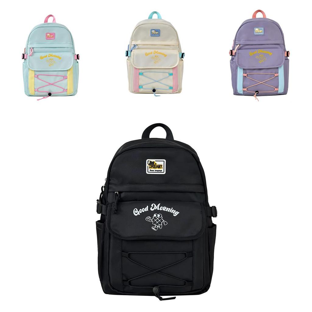 Good Morning Letter Print Student Backpack Large Capacity Nylon Breathable School Bag For Middle School Students