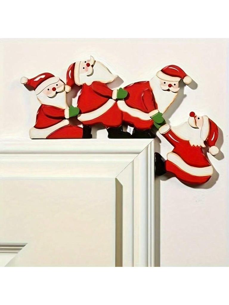Christmas1pcs Christmas Door Frame Decoration - Funny Santa Claus and Elk Wooden Pendant Suitable For Doors, Walls, and Windows
