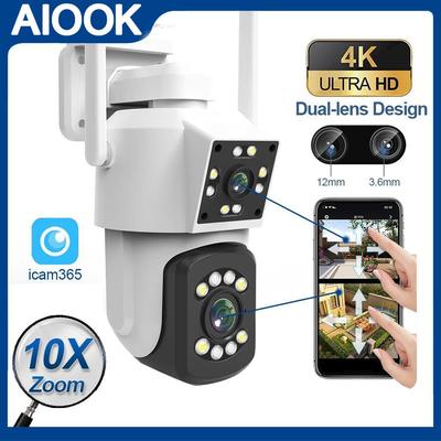 AIOOK CCTV Wi-Fi камера 4K 8Mp 10X Zoom Pan Tilt Наружное наблюдение IP-безопасность Двусторонний вызов Цвет Ночное видение Ai Мобильное отслеживание