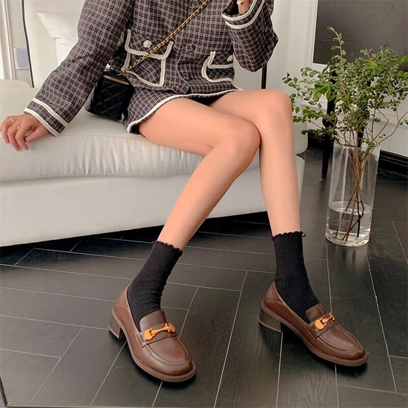 Meotina Mocasines de cuero genuino para mujer, zapatos de tacón