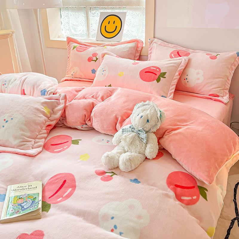 Four Piece Thick Coral Velvet Quilt Cover For Winter Milk Velvet Bed