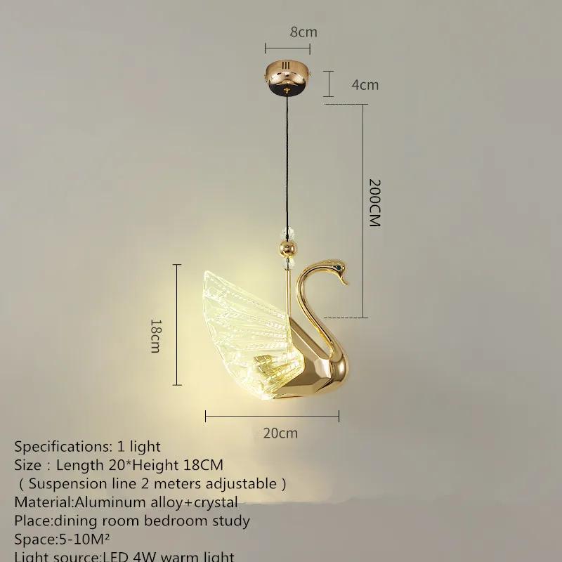Nordic Creative Acrylic Swan LED Hanging Chandelier Study Bedroom Living Room Restaurant Pendant Lamps Bar Indoor Lighting Decor