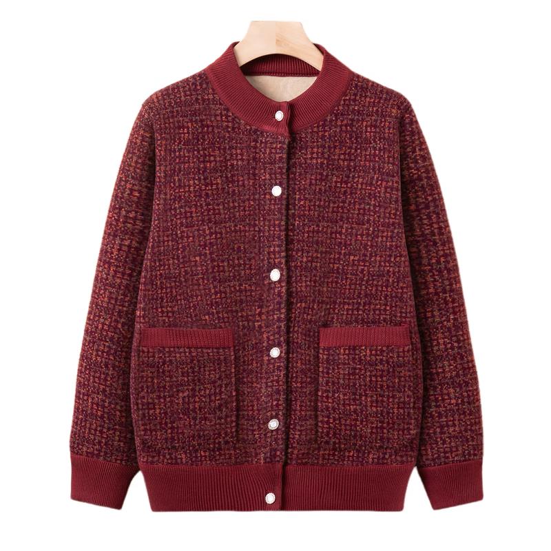 Elderly Women s Plush Lined Winter Knit Cardigan XL