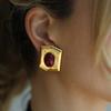 Retro Ethnic Natural Stone Round Earrings for Women Gold Plated Stainless Steel Geometric Piercing Earring Studs Boho Zircon