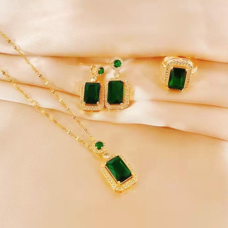 1PC Exquisite Fashion Emerald Perfume Bottle Necklace Earrings Ring 3 Piece Set Classic Banquet Wedding Jewelry Set Birthday Gift