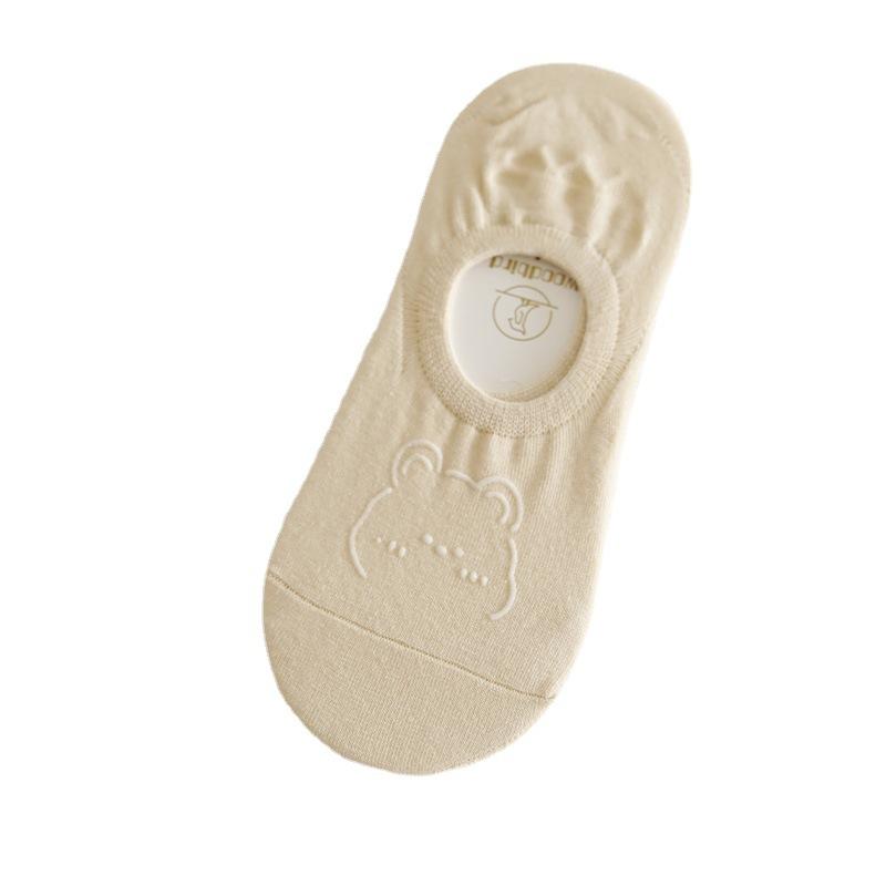 Invisible Socks Summer Thin Cartoon Smiley Face Bear Head Dispensing Non-Slip Boat Socks Shallow Mouth Invisible Can Not Fall Off With Cotton Socks