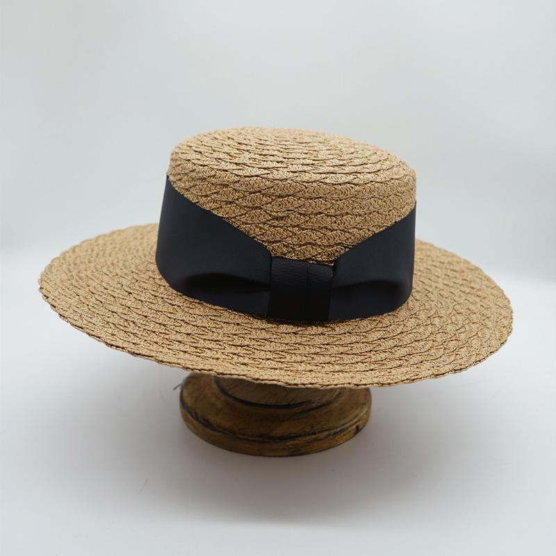 Japanese Korean Version Retro Wide-Brimmed Panama Flat-Top Top Top Hat Women'S Summer Shading And Sun Protection Vacation Beach Straw Hat French Style