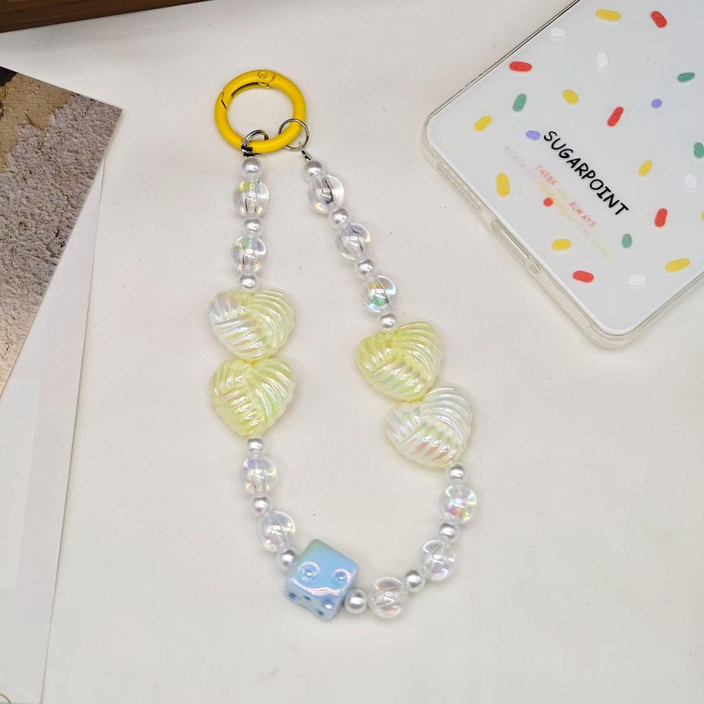 Creative Candy Color Heart Phone Chain Beaded Keychain Pendant for Bags and Earphone Cases