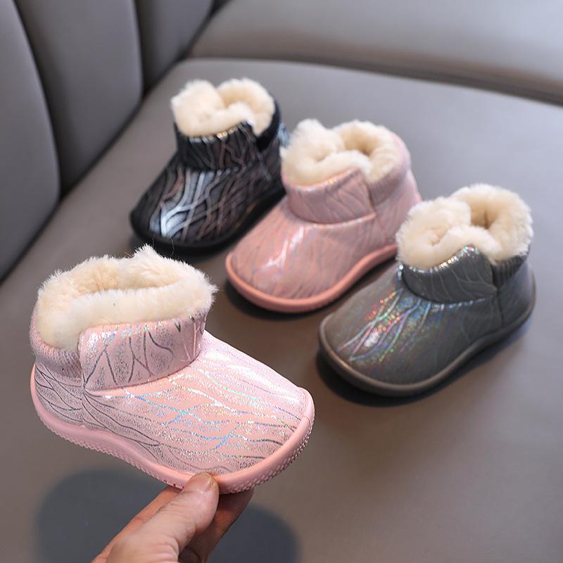 Winter Babyschuh Mädchen Warm Komfort Lauflernschuhe Samt Lässig Vielseitig Babyschuhe Rutschfest Schlicht Baumwollschuh Täglich Trendig Schneestiefel